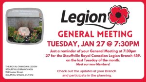 Legion General Meeting - Jan 2026 @ Royal Canadian Legion Stouffvillle Branch 459 | Whitchurch-Stouffville | Ontario | Canada